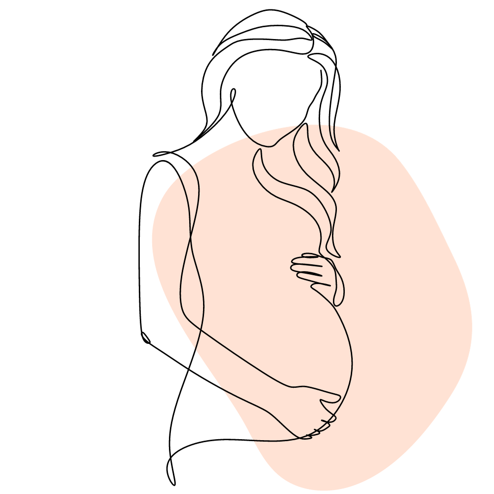 Line Art, schwangere Frau, weißer Hintergrund